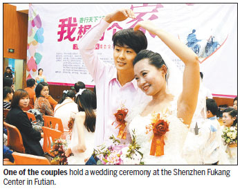 Disabled residents enjoy group wedding, supporting activities