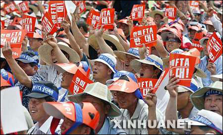 韩农民抗议进口美国牛肉