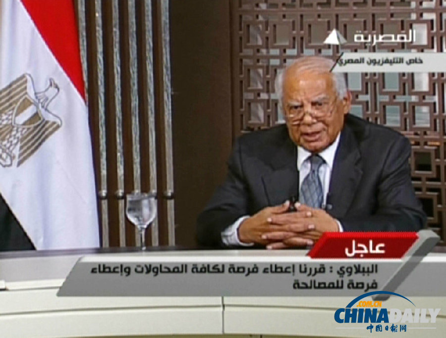埃及临时政府总理贝卜拉维发表电视讲话