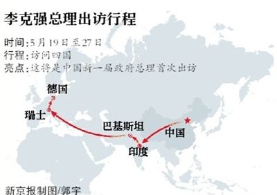 李克强将访印德等四国家 首次出访引外媒关注.