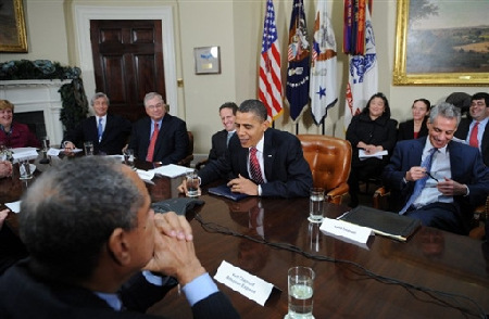 奥巴马在白宫会见13家大银行高管