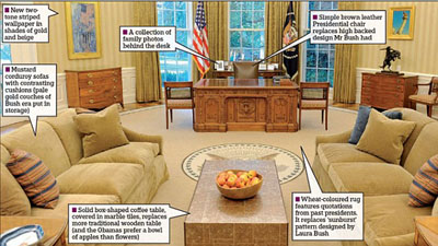 白宫总统办公室大变装 沙发壁纸地毯全撤换