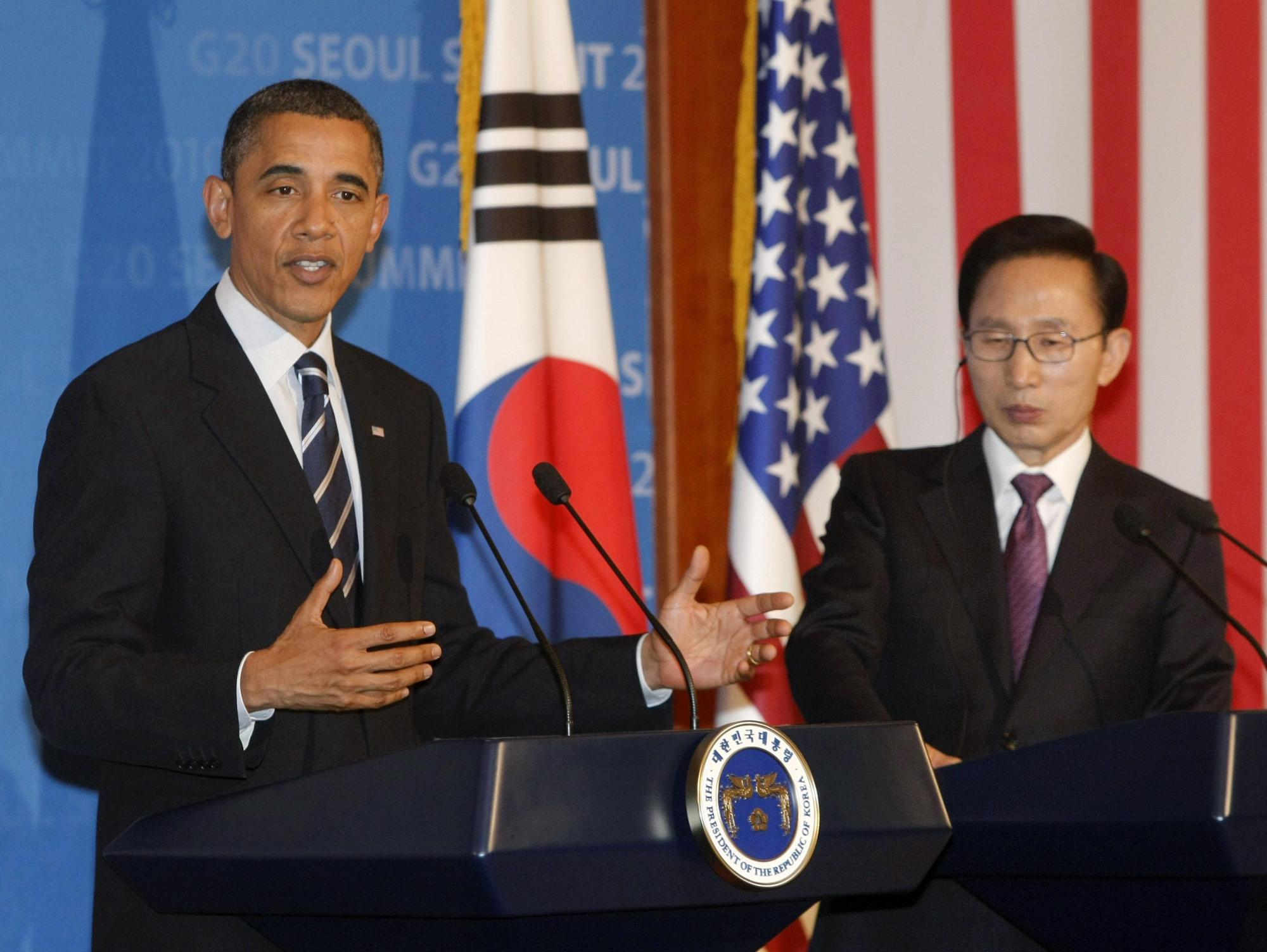 奥巴马呼吁共同应对金融危机 美韩未达成自贸协定