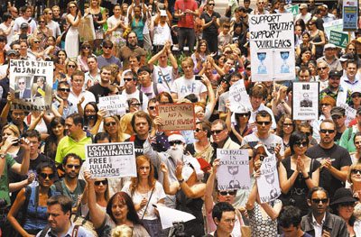 澳大利亚5万民众示威呼吁政府支持阿桑奇