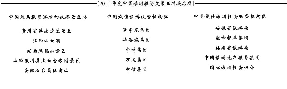 2011年度中国旅游投资“ITIA”奖提名成果发布会