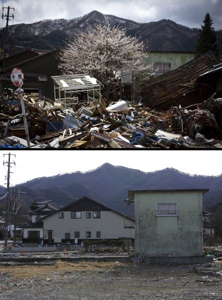 日本地震海啸一年后恢复对比图