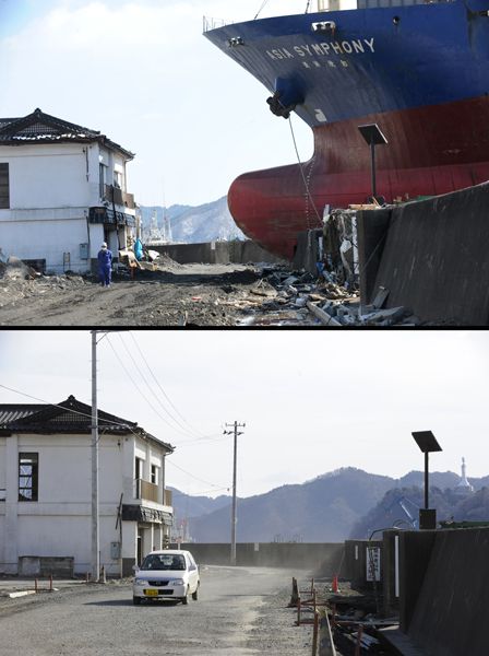 日本地震海啸一年后恢复对比图