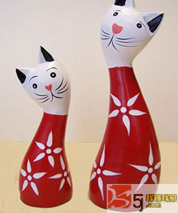 “好奇爱上猫”可爱北欧原木彩绘猫饰品