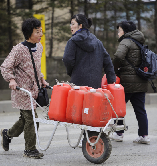 日本灾区现场：一条狗在废墟中等待主人