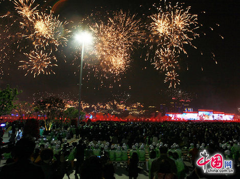 世博会开幕式现场烟火璀璨绽放