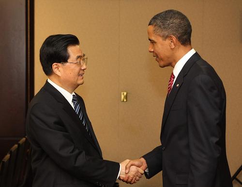 胡锦涛会见美国总统奥巴马 接受对方访美邀请