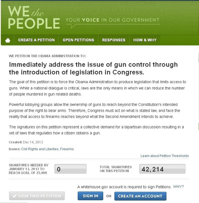 美国校园枪击案当天4万多人网络请愿要求奥巴马禁枪