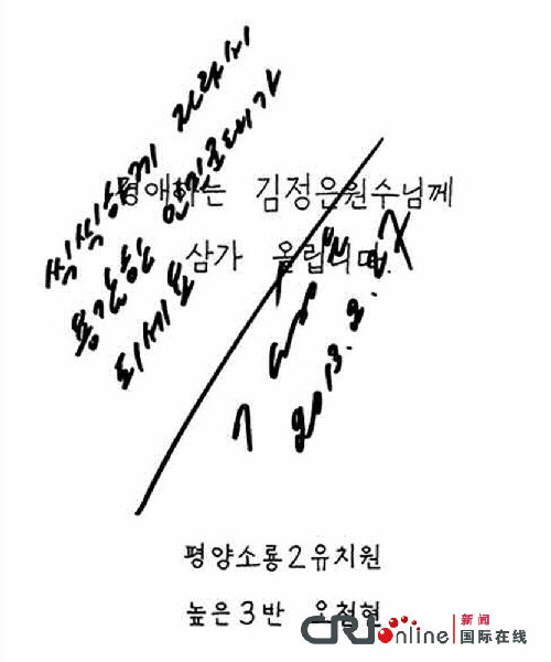图:朝媒公开金正恩给居民的亲笔回信