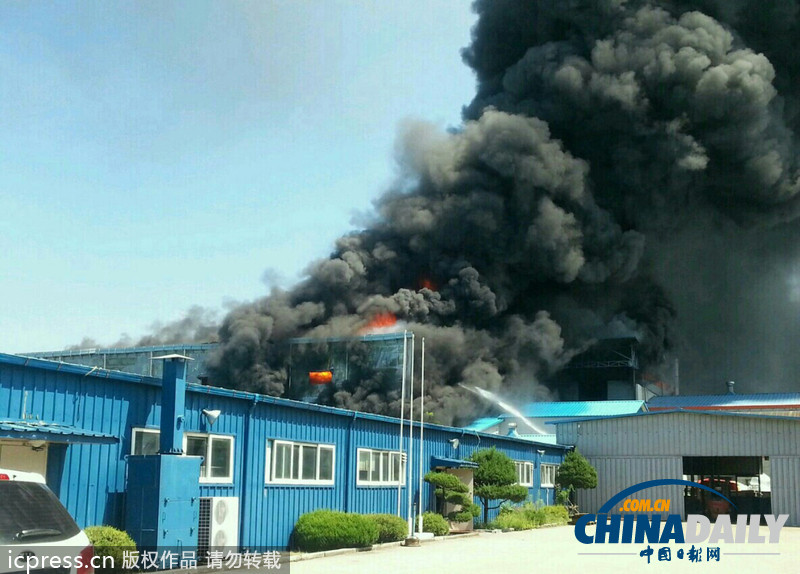 韩国工厂发生大火 冒出滚滚有毒黑色浓烟（图）
