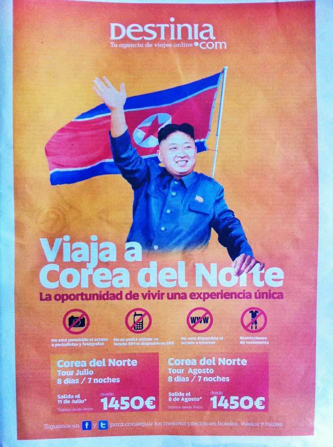 西班牙纸媒登赴朝鲜旅游广告 金正恩当模特