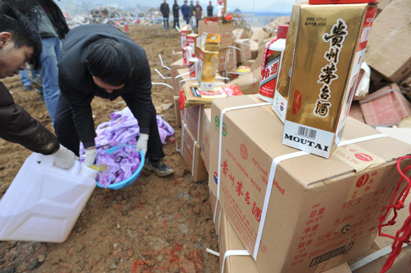 Seized adulterated wines burnt in SW China