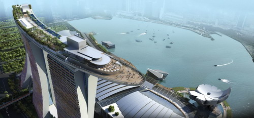 Swimming pool tops hotel towers in Singapore