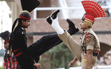 India, Pakistan tone down high kicking border show