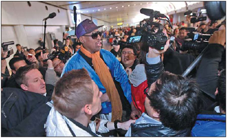 former nba star dennis rodman arrived at beijing capital international