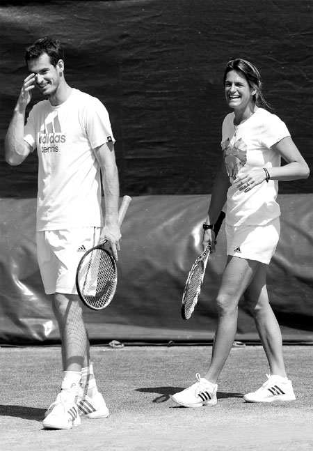 Andy Murray Has A Laugh With His Coach Amelie Mauresmo On The Practice Courts At The All England