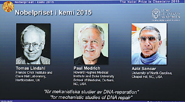 DNA repair work pioneers win Nobel Prize in Chemistry 2015