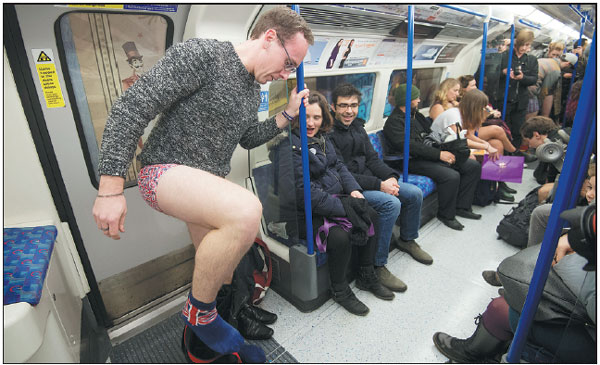 People Take Part In The Annual No Trousers On The Tube Day