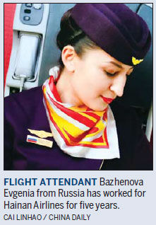 Russian stewardess shines on Hainan Airlines