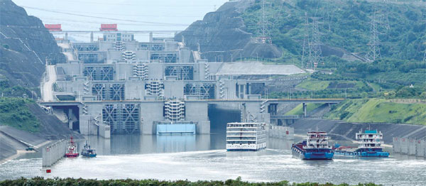 Ships Pass Through The Five Tier Locks At The Three Gorges Dam Feng