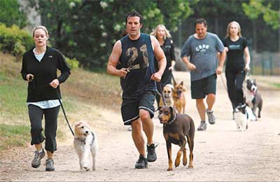 美国瘦身训练营主人与狗齐减肥