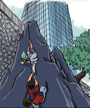 'Spider-man community' climbs rock to get home