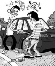 Tanked-up men tank up car with alcohol