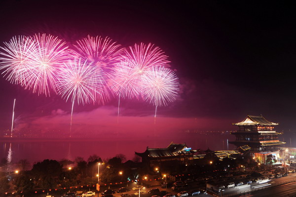 Fireworks light up sky on Chinese New Year's Eve