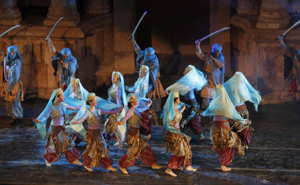 Syrian troupe Enana perform during the Jerash Festival in the ancient city of Jerash