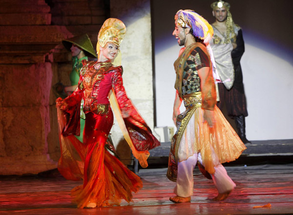 Syrian troupe Enana perform during the Jerash Festival in the ancient city of Jerash