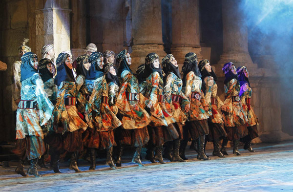 Syrian troupe Enana perform during the Jerash Festival in the ancient city of Jerash