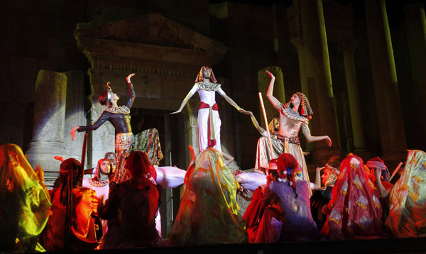 Syrian troupe Enana perform during the Jerash Festival in the ancient city of Jerash