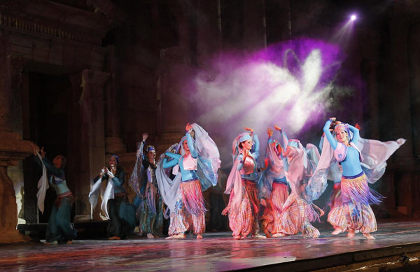 Syrian troupe Enana perform during the Jerash Festival in the ancient city of Jerash
