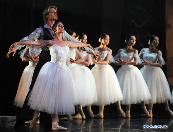 Dancers perform during rehearsal of the classic ballet in Taipei