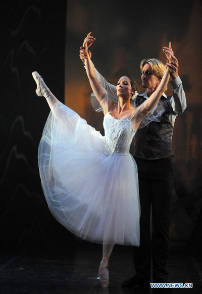 Dancers perform during rehearsal of the classic ballet in Taipei