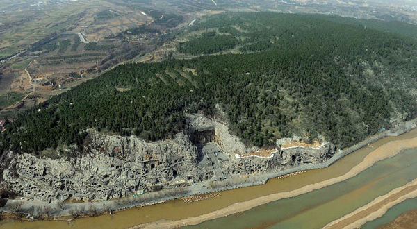 Areial view of Longmen Grottoes in Luoyang