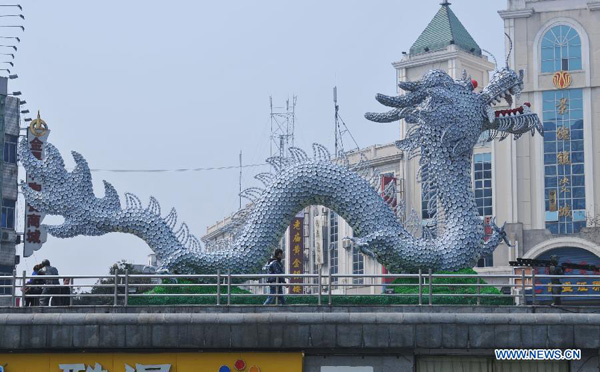 Dragon statue made of porcelain displayed in Jiangxi, China