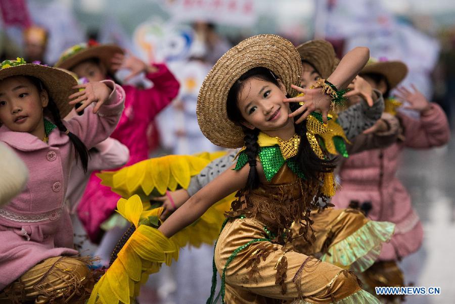 Children perform during China fairy tale festival in Shenzhen