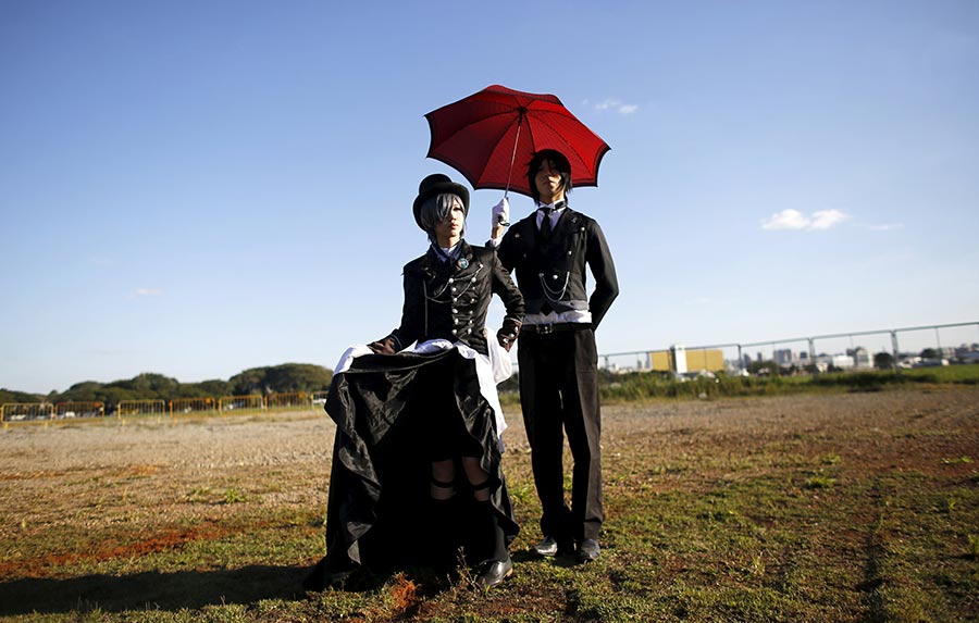 Cosplay enthusiasts pose during 'Anime Friends' in Brazil