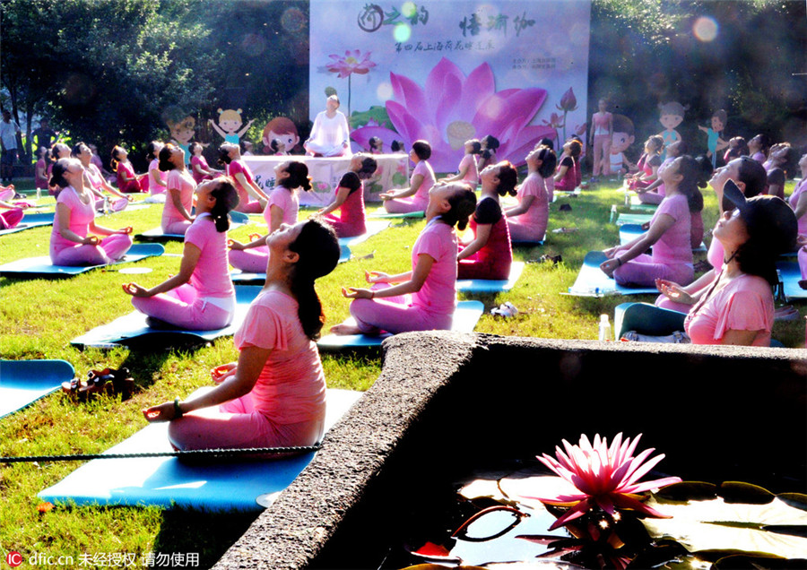 Performing yoga in scorching heat