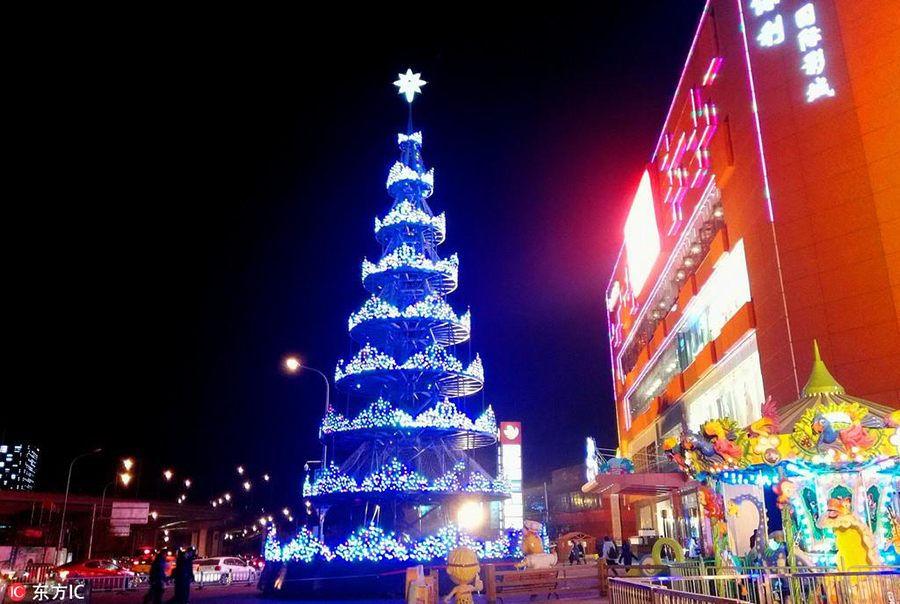 Christmas decorations illuminate Beijing