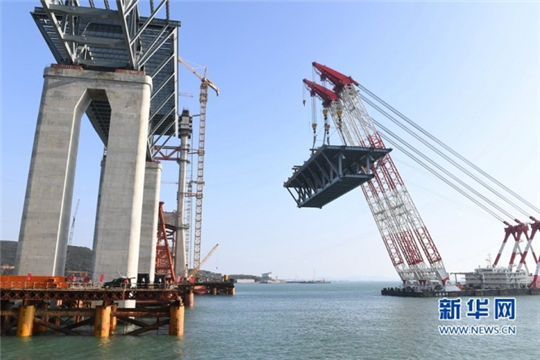 Construction of China's first cross-sea rail-road bridge progresses