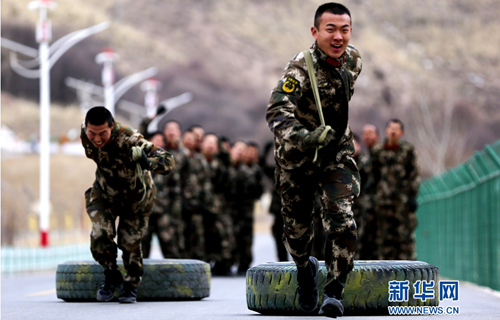 Soldiers practice with tires