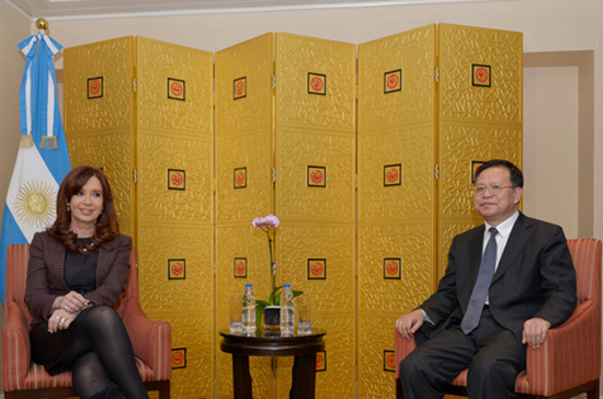 Wang Jiangping meets with Argentine President Cristina