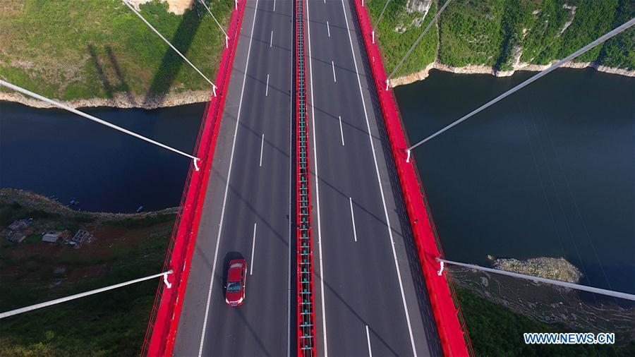 Aerial view of Yachihe Bridge of Guiyang-Qianxi highway in SW China