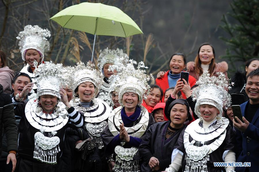 People of Miao ethnic group celebrate Spring Festival in SW China's Guizhou